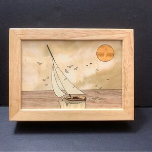 MarqArt Wood Box With ‘Full Sail’  Sailboat By Randy West Trinket Jewelry